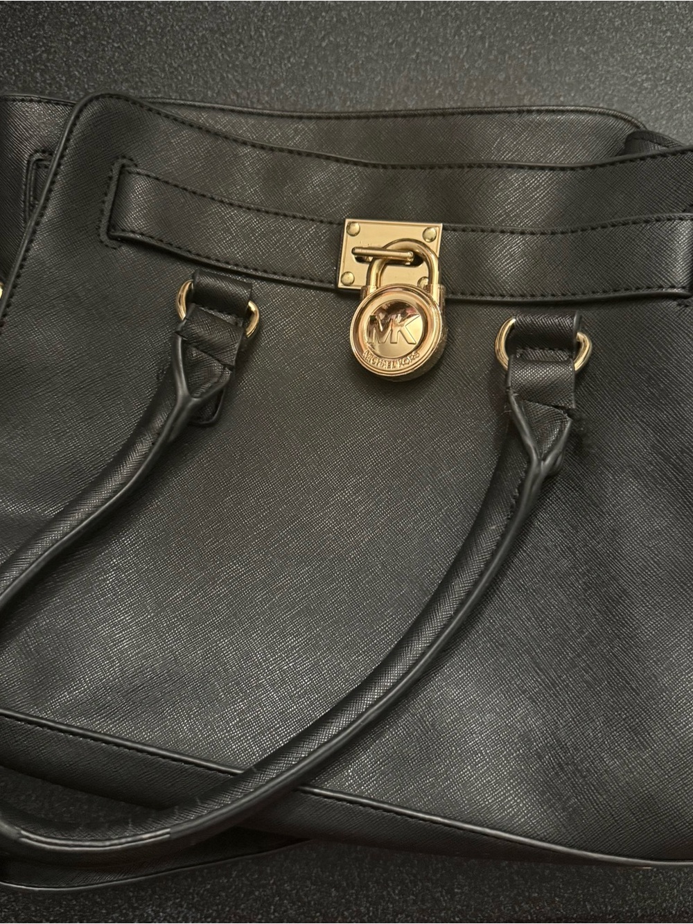 Michael Kors Black Saffiano Satchel with Gold Accent Lock